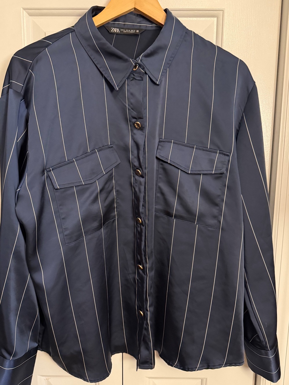 Zara Navy Blue Pinstripe Button-Down Shirt